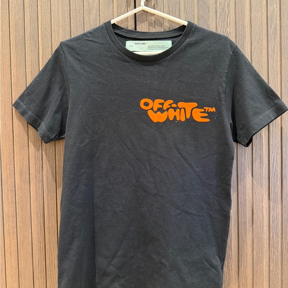 Off-White Charcoal Tee with Vibrant Orange Logo